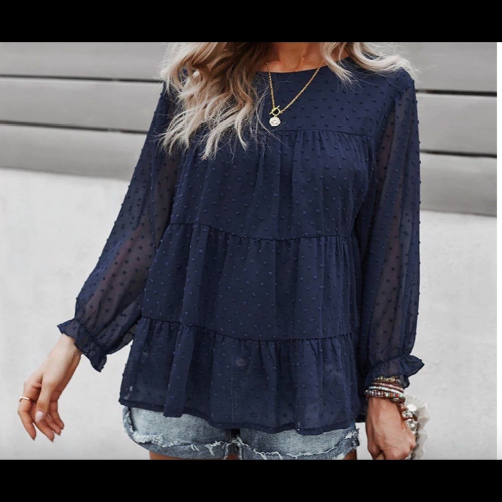 Swiss Dot Ruffled Peplum Top. - Picture 3 of 5